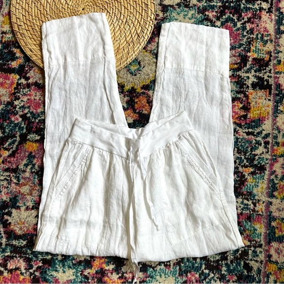 Flax Linen Slim Leg Pants Womens White Small - Picture 6 of 6
